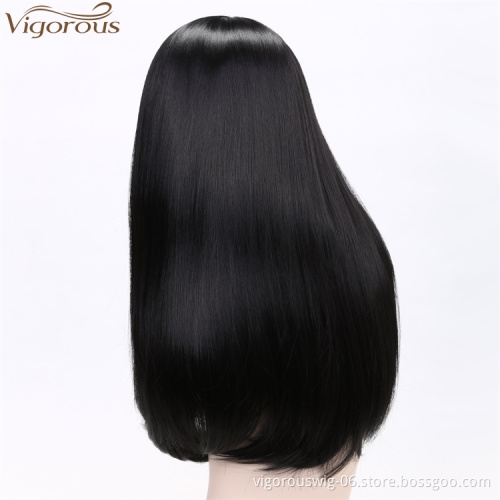 Vigorous Synthetic Wigs Natural Looking Cheap 24 Inches 1B Black Long Silky Straight Wavy Wig Side Part Heat Resistant